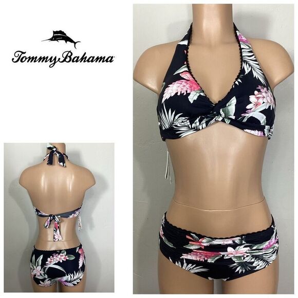 New. Tommy Bahama ginger flower halter bikini. XS-top/S-bottom. Retails $179 - Picture 1 of 15